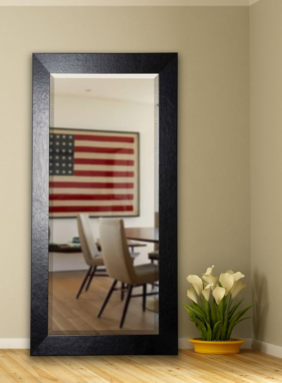 American Made Rayne Black Wide Leather Beveled Tall Mirror (R037BT) *Suggested Retail*