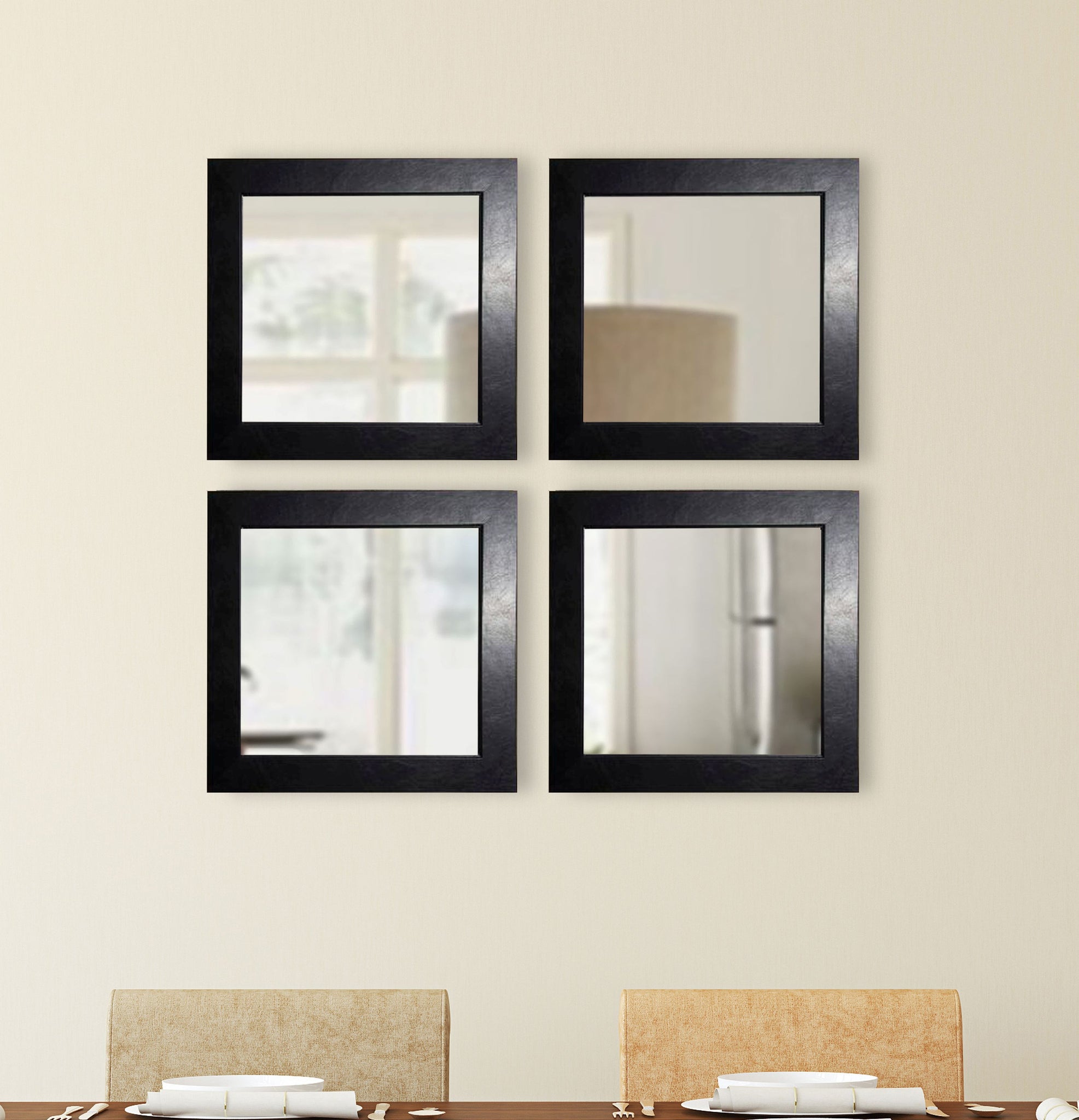  4 Set Square Black Mirrors for Wall Metal Mirrors for